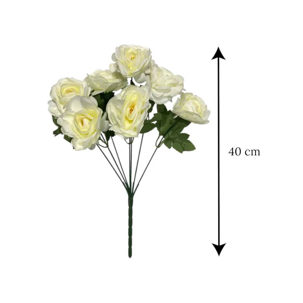 Flor blanca artificial, tela y pvc, 40cm