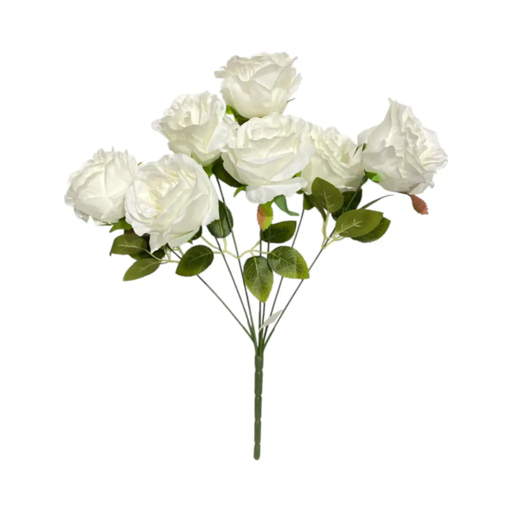 Flor blanca artificial, tela y pvc, 40cm