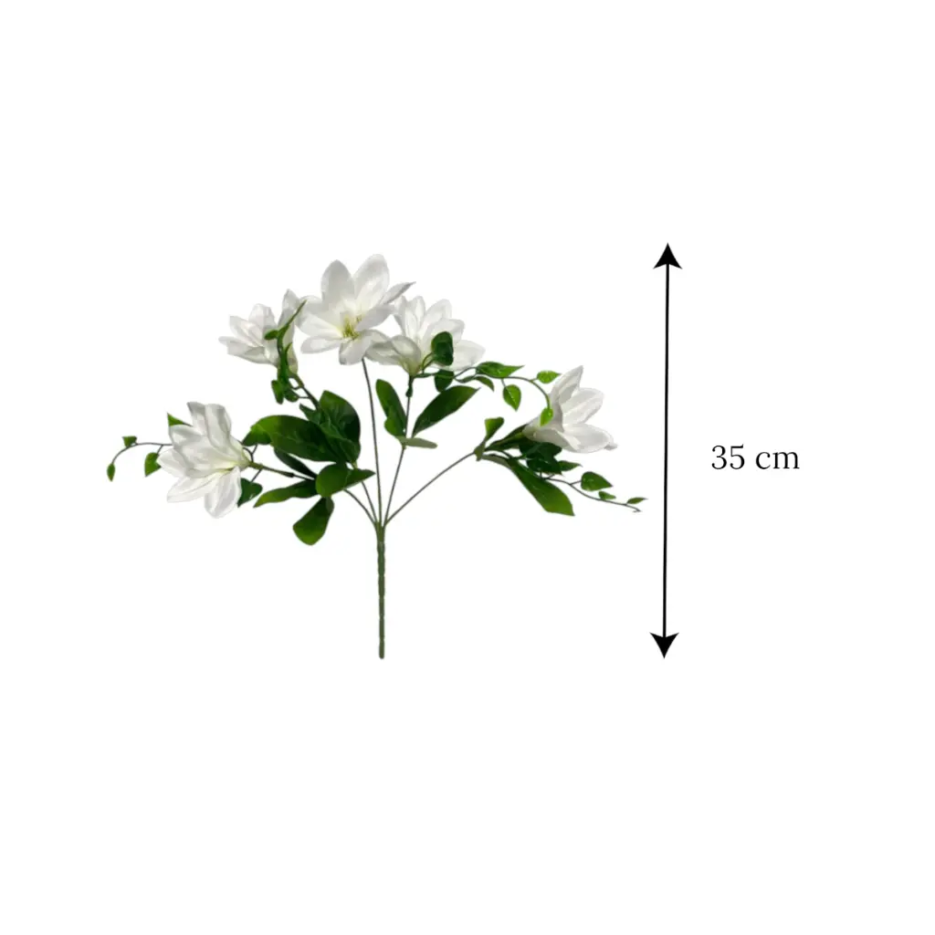 Flor artificial blanca, tela y pvc, 35cm 