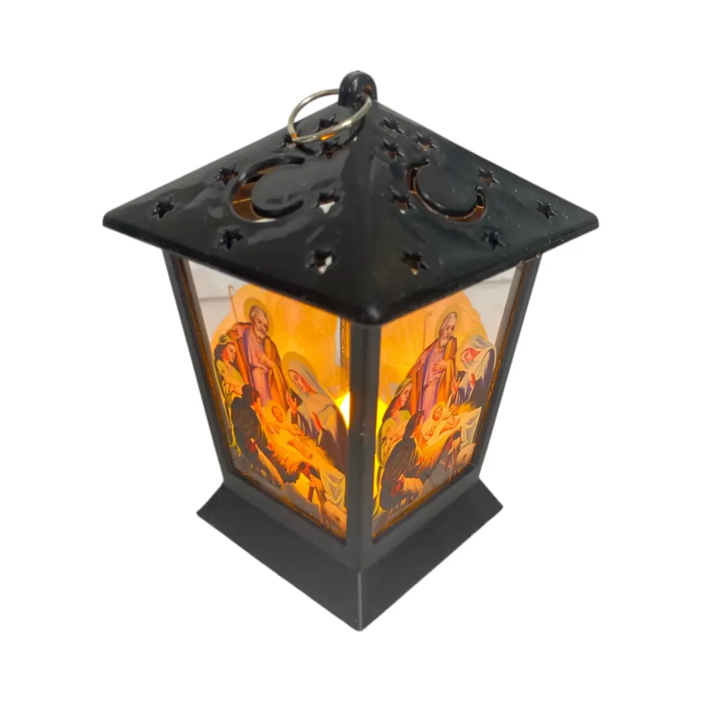 Farol led sagrada familia, pvc. 9x9x13cm