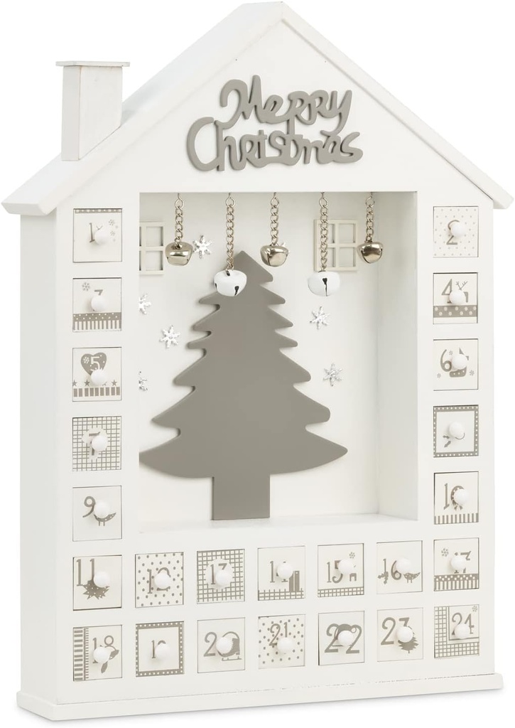 CALENDARIO NAVIDEÑO CASA DE MADERA ARBOL BLANCA 31X6X43.5CM
