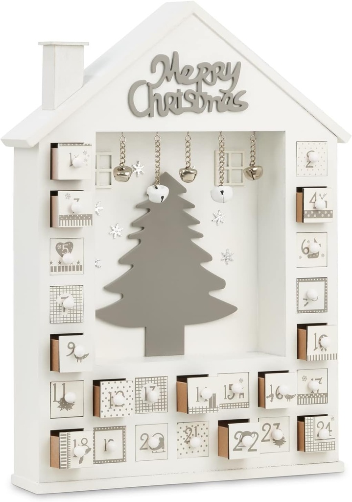 CALENDARIO NAVIDEÑO CASA DE MADERA ARBOL BLANCA 31X6X43.5CM