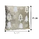 Chojín Navideño Champagne afelpado con diseño de Arboles y copos de nieve. 45x45cm