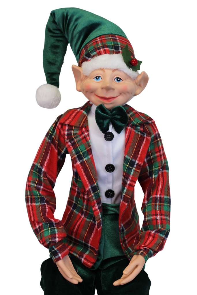 Elfo Navideño rojo con verde Cuadros, 20x12x100cm  