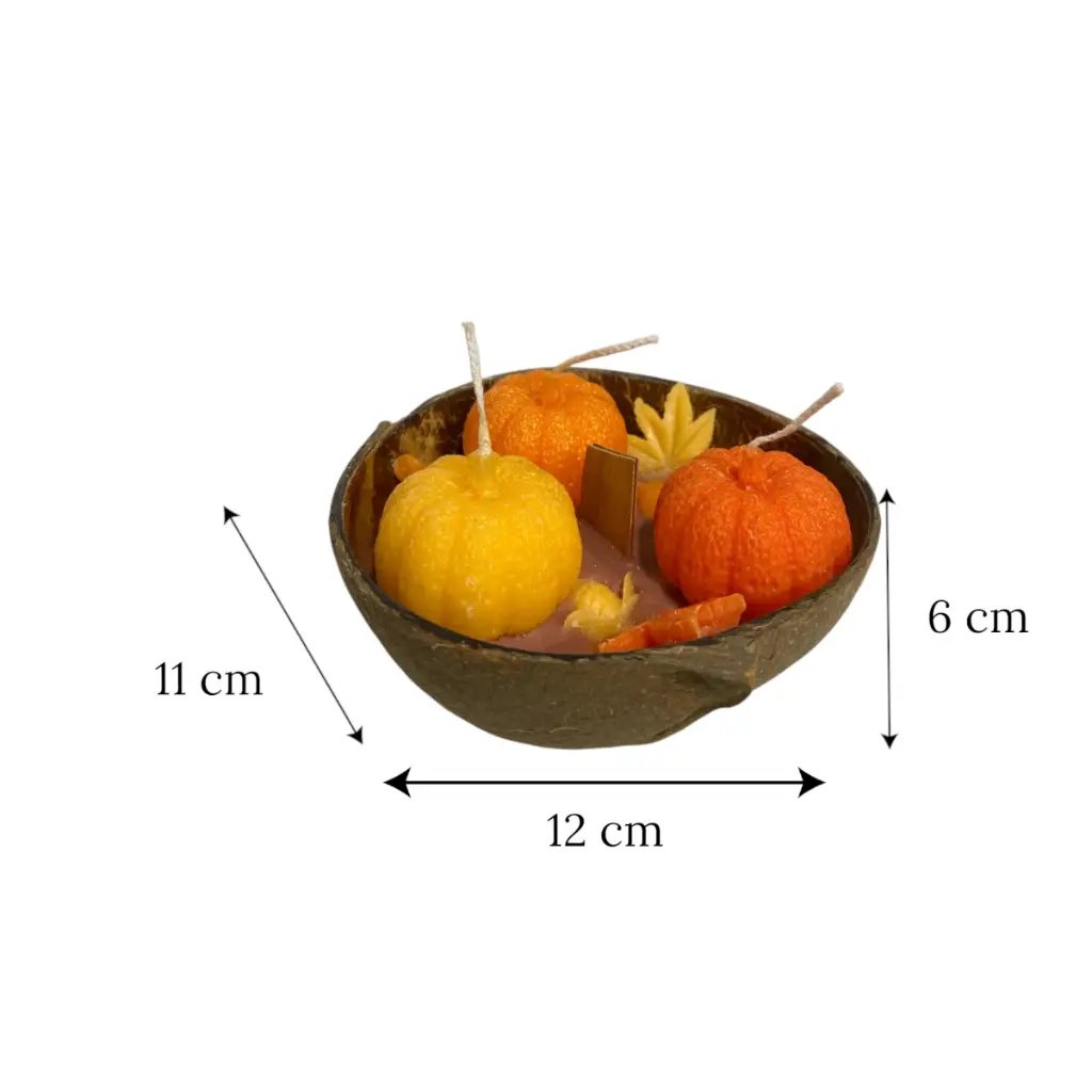 Vela Calabaza en candelabro de coco, 11x12x6cm