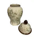 Jarrón Tibor de Cerámica Beige/Verde Musgo. Ø12cm x 25cm