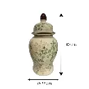 Jarrón Tibor de Cerámica Beige/Verde Musgo. Ø12cm x 25cm
