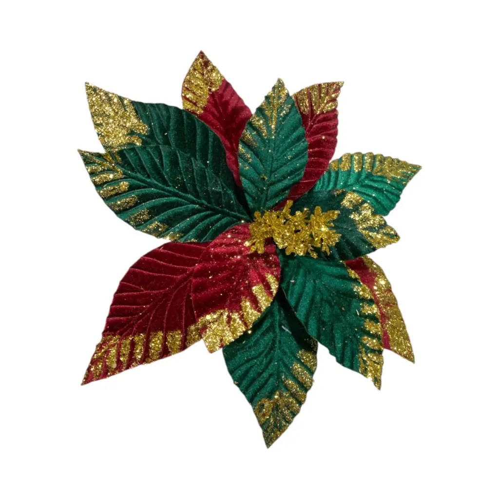 Flor Navideña Artf. Verde con Rojo de Terciopelo. Ref:ES29984 (Ø30cm/L30cm)