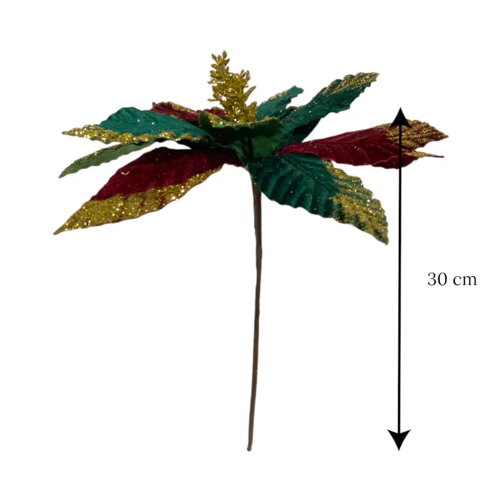 Flor Navideña Artf. Verde con Rojo de Terciopelo. Ref:ES29984 (Ø30cm/L30cm)