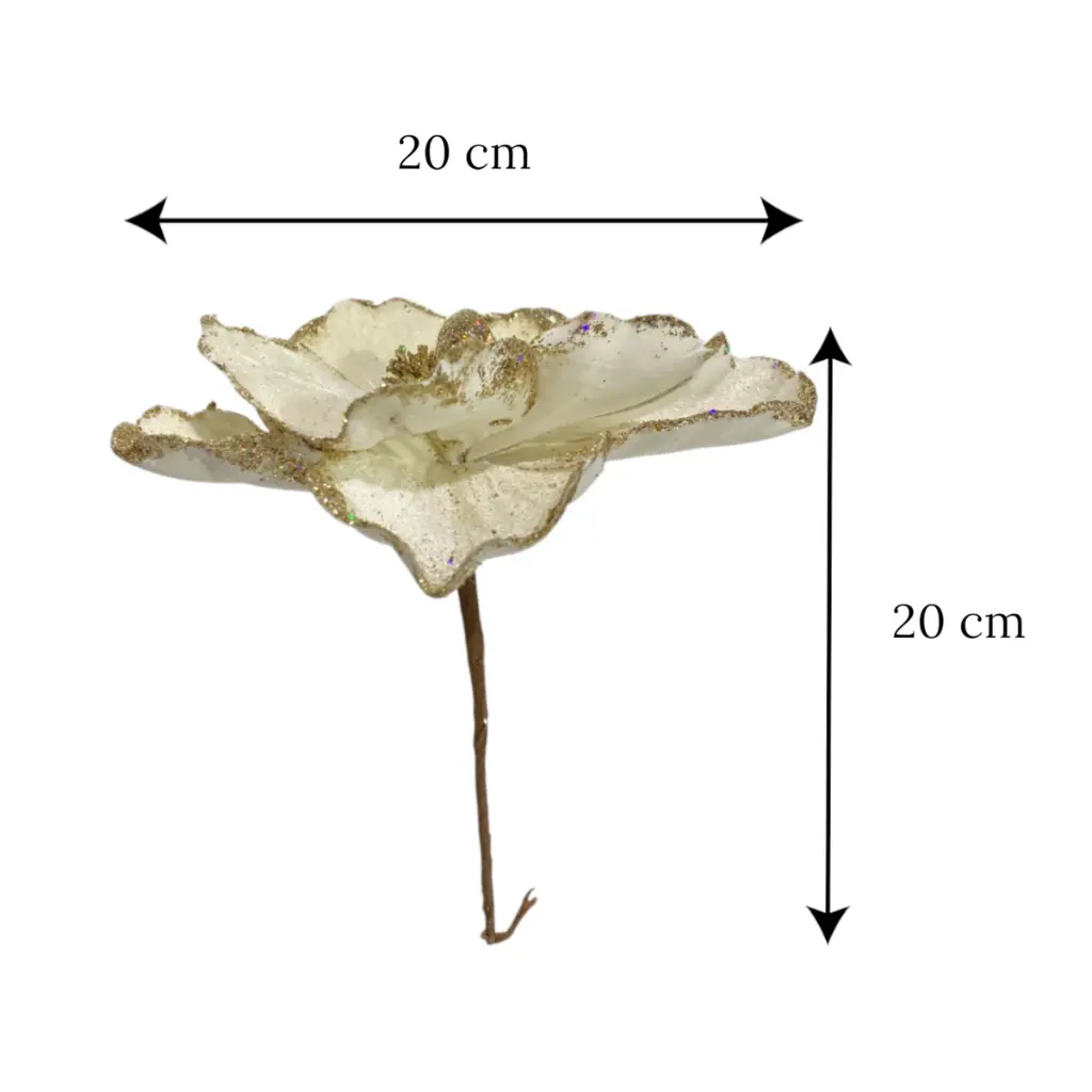 Flor Navideña Artf. Magnolia Crema, Terciopelo Alambrado. Ref:FD-2620 (Ø20cmx20cm)