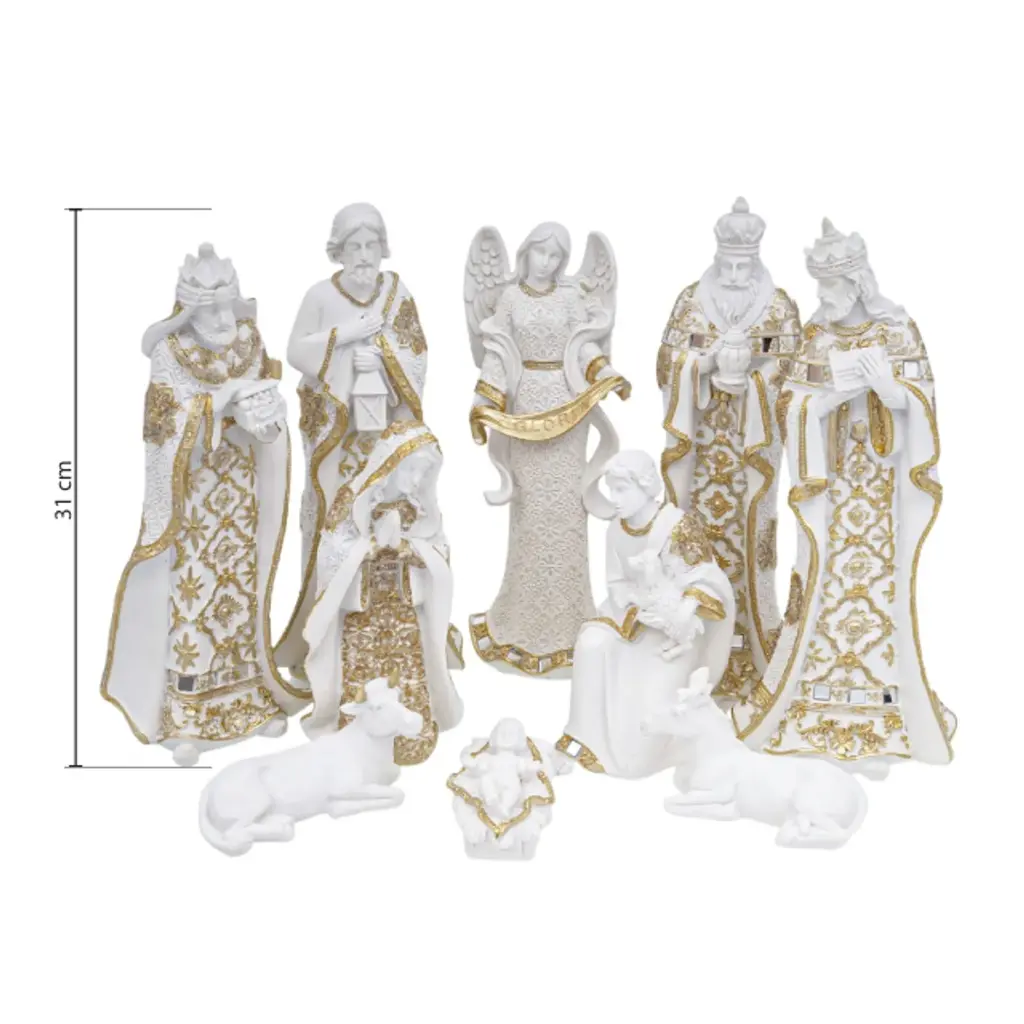 Nacimiento Blanco/Dorado, polirresina x10pz. Ref:TG476707 (12.5x7.5x29cm)