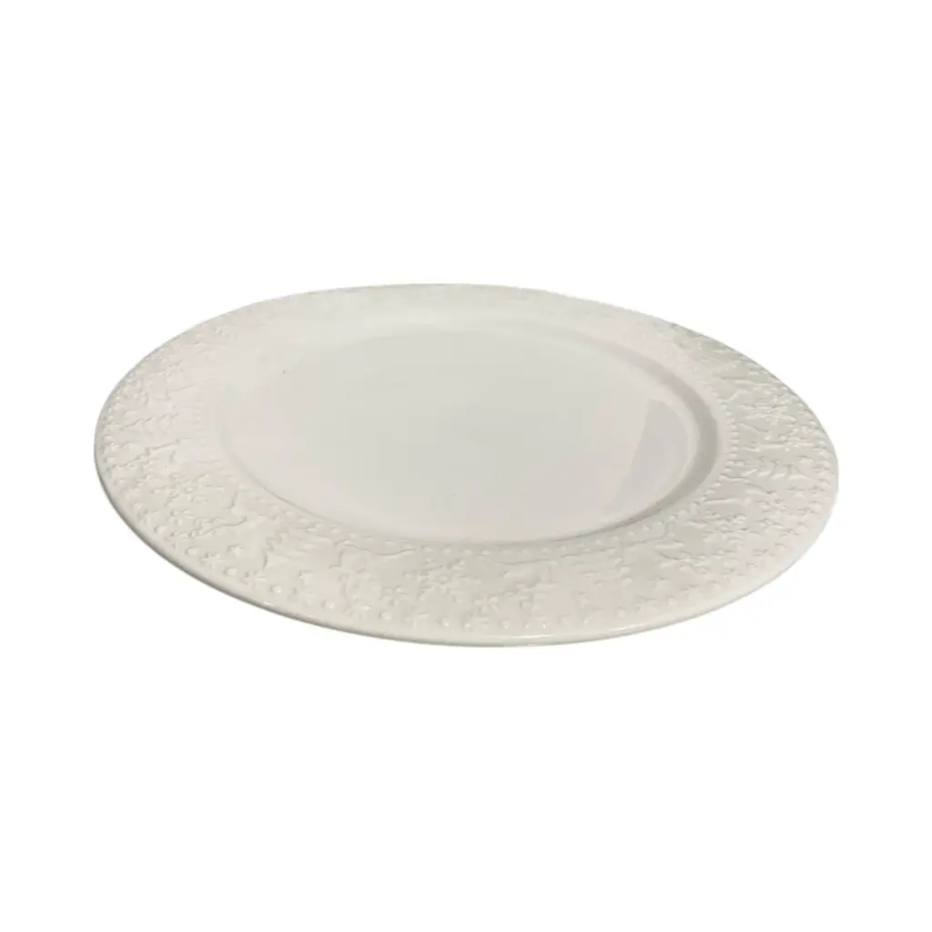 Plato de Cerámica blanco renos/arboles, Ref:IC1365-63. (Ø26cm x 2cm)