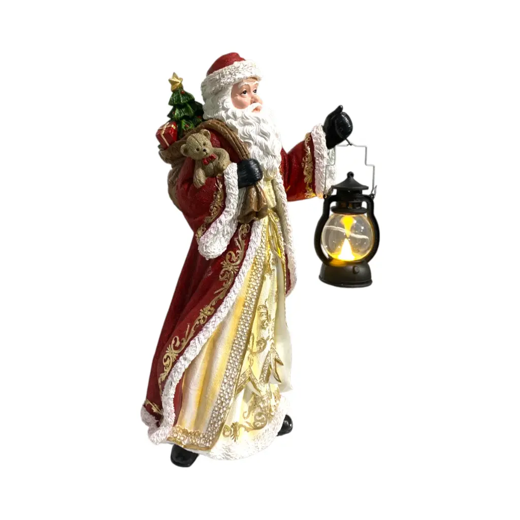 Noel Rojo con Farol luz led, poliresina. Ref:TG762598. (24x17.5x41cm)