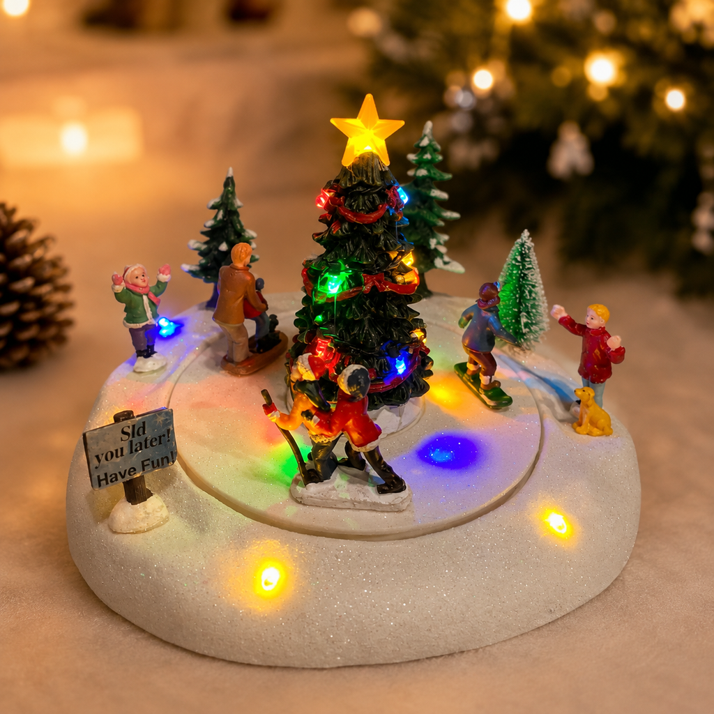 Escena Navideña Árbol niños jugando, con luz, moviento y sonido. Ref:DF66596
