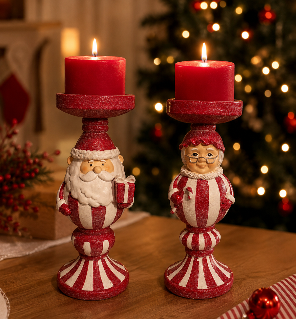 Candelabro Navideño Candy Mamá Noela, poliresina. Ø11cmx28cm 