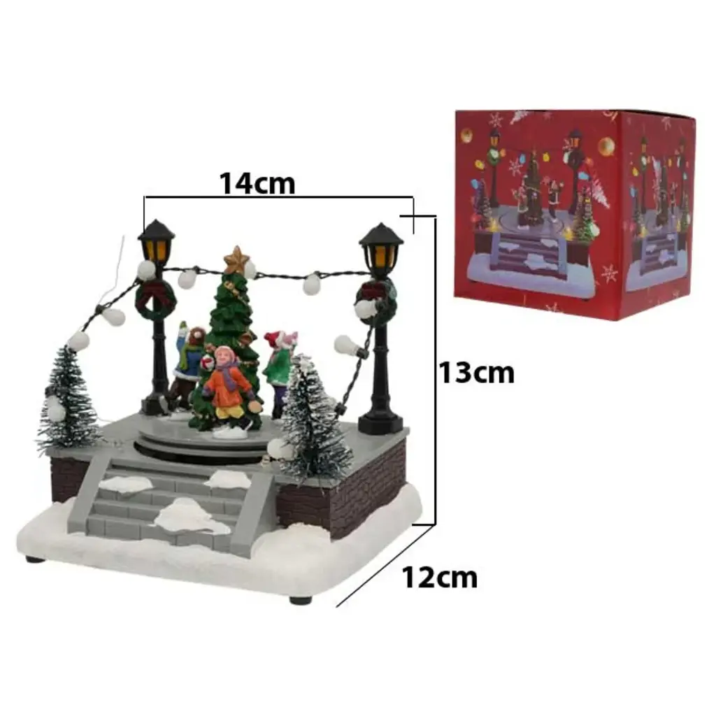 Escena Navideña pista de patinaje con arbol. Luz led y musical. USB. Ref:ES29008 (14x13x12cm)