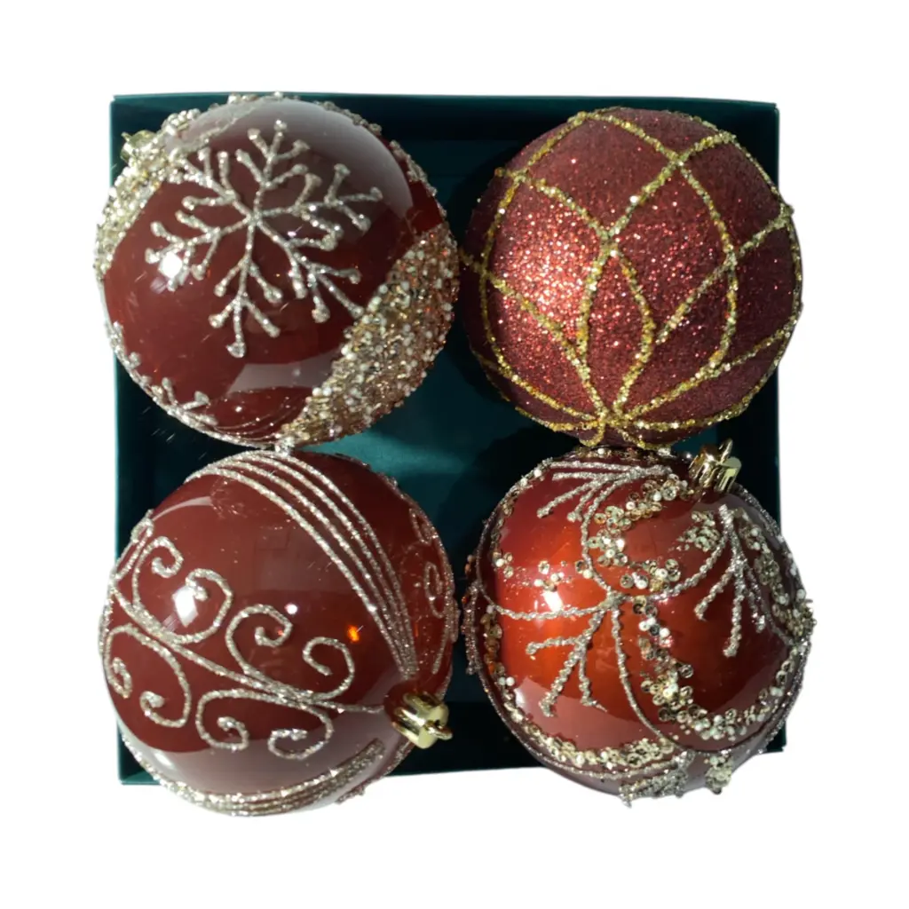 Esfera Navideña Burgundy Imperial y Champagne surt. Ø 10cm set x 4pzs. Ref:ES29637. 