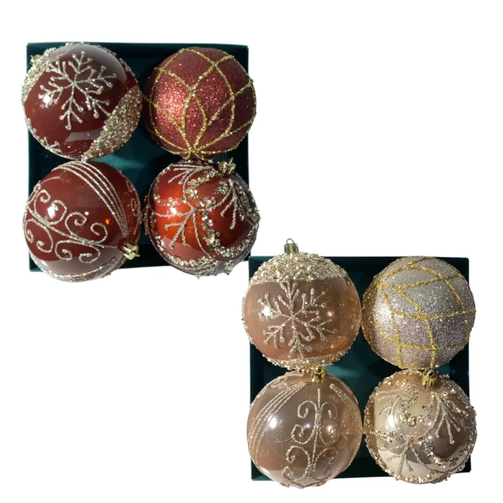 Esfera Navideña Burgundy Imperial y Champagne surt. Ø 10cm set x 4pzs. Ref:ES29637. 
