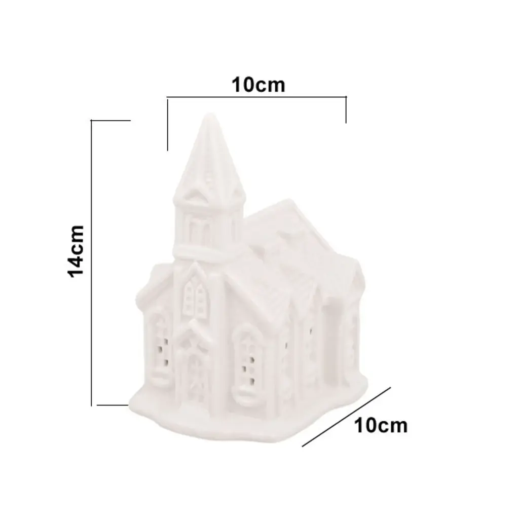 Iglesia navideña blanca de cerámica con luz led, 10x9.8x14.2cm. Ref:LP005