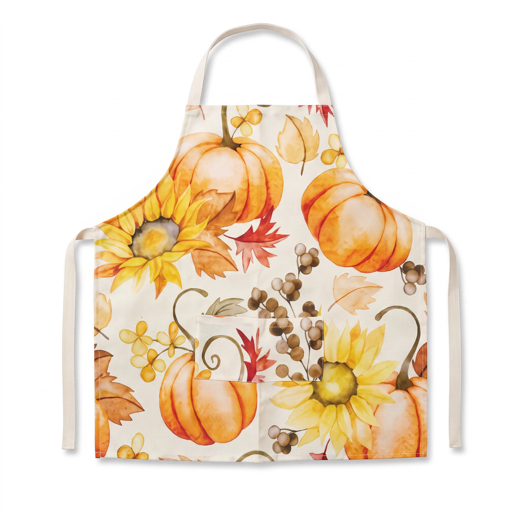 Delantal de cocina con diseño otoñal de calabazas y flores, 61x90cm