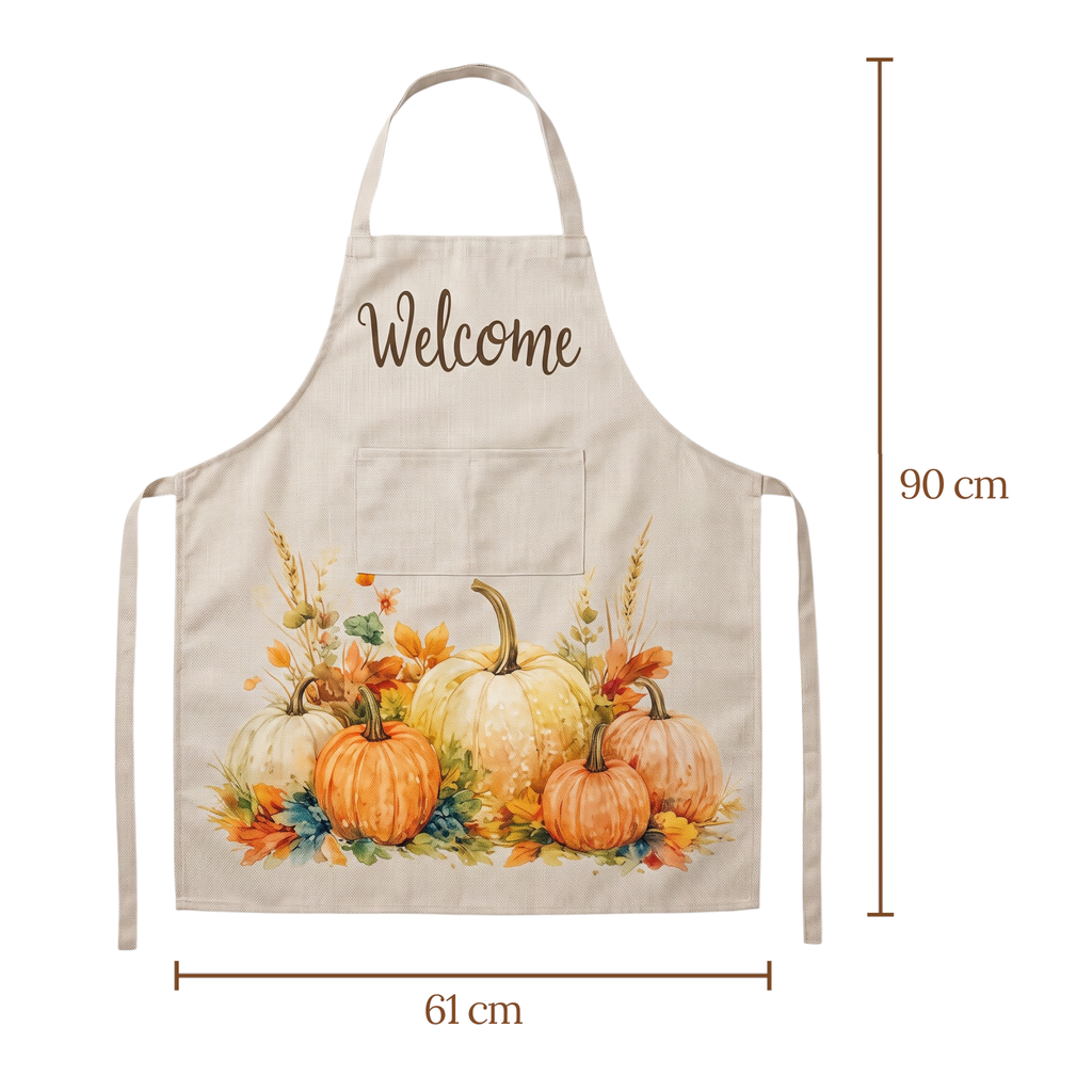 Delantal de cocina con diseño otoñal de calabazas y flores, 61x90cm