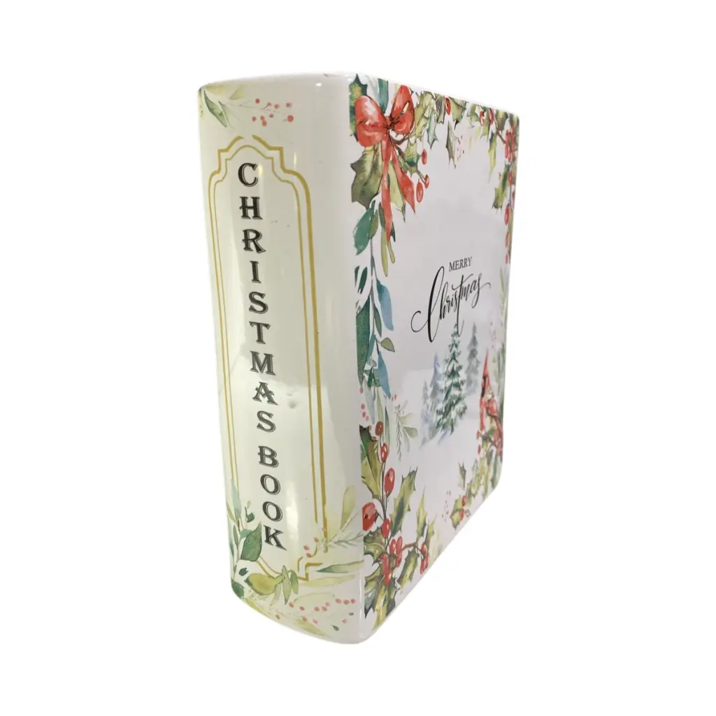 Libro Merry Christmas de cerámica, florero. Ref:SYZ24Q24K1253H (16X7X20CM)
