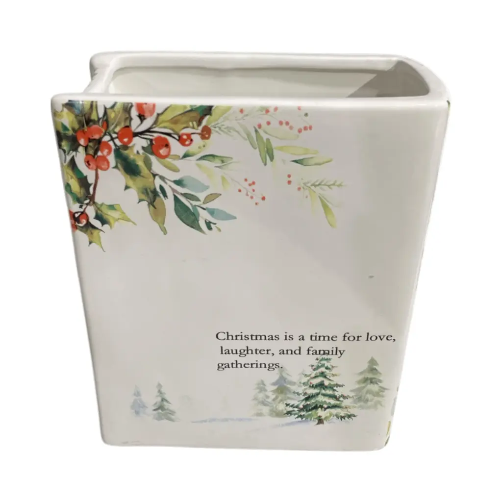 Libro Merry Christmas de cerámica, florero. Ref:SYZ24Q24K1253H (16X7X20CM)
