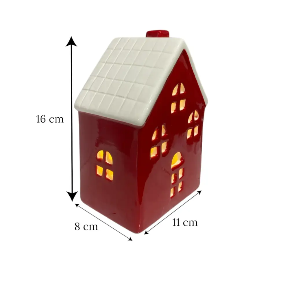 Casa navideña de cerámica con luz led. Ref:SYZ24Q24T860 (11x8x16cm)