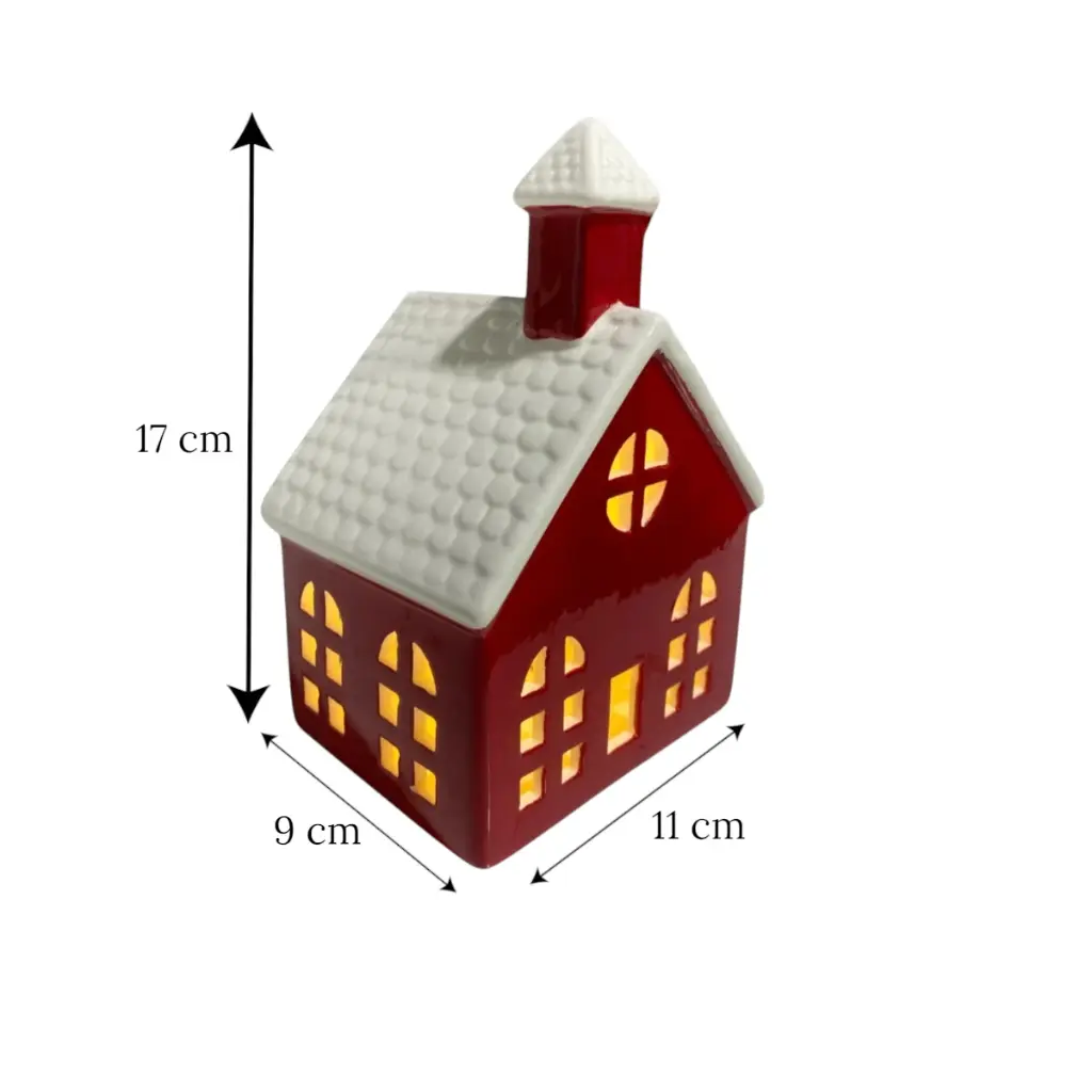 Casa navideña de cerámica con luz led. Ref:SYZ24Q24T860 (11x8x16cm)