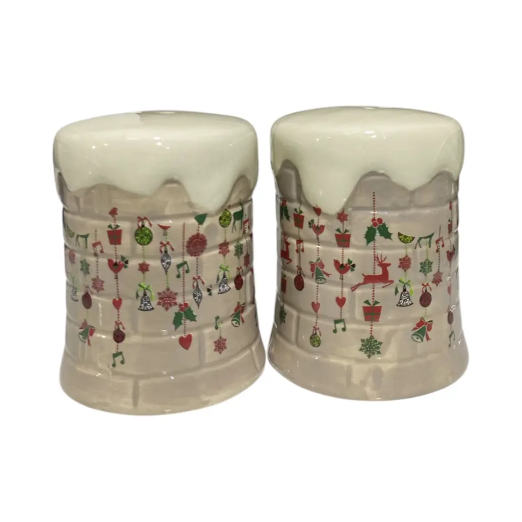 Salero y Pimentero, Navideño de cerámica. Ref:LD64071 (Ø6.5cm x 8cm).