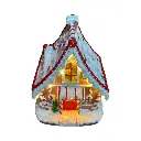 Casa Navideña Candy poliresina, con luz led y musica. USB. Ref:ES29009 (11.5x10x15.5cm)