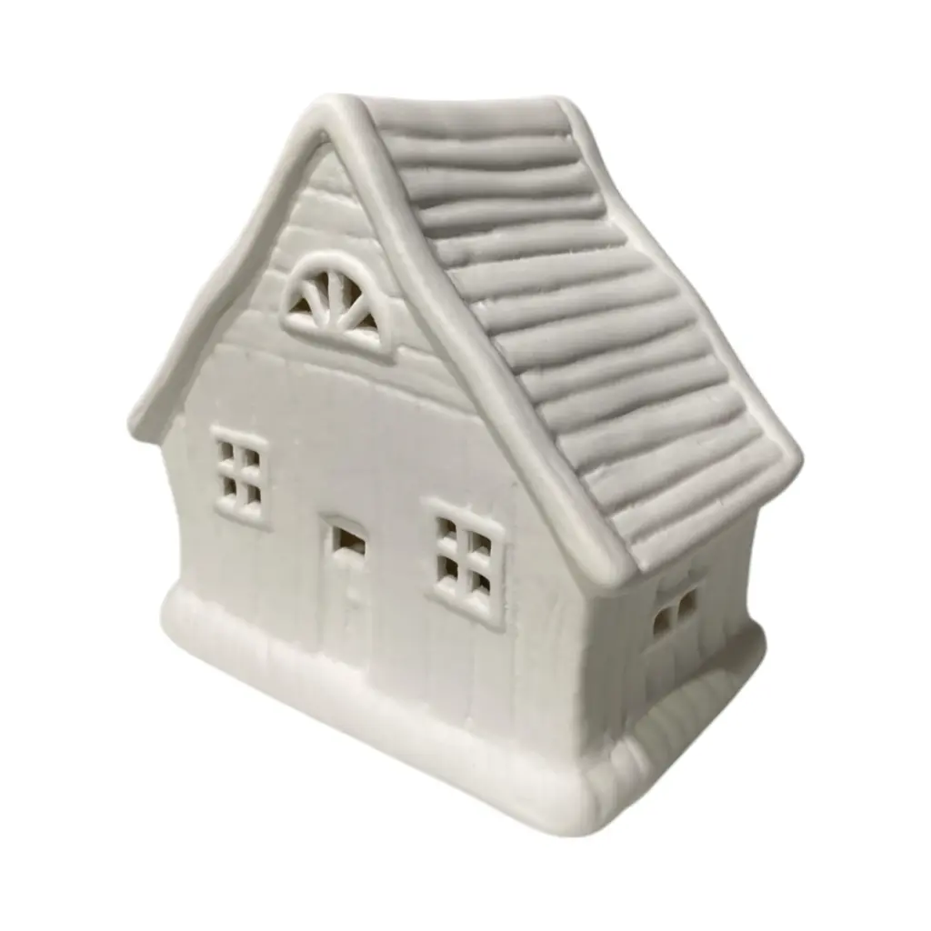 Casa navideña blanca de cerámica con luz led, 11.5x8x12cm. Ref: TG3603