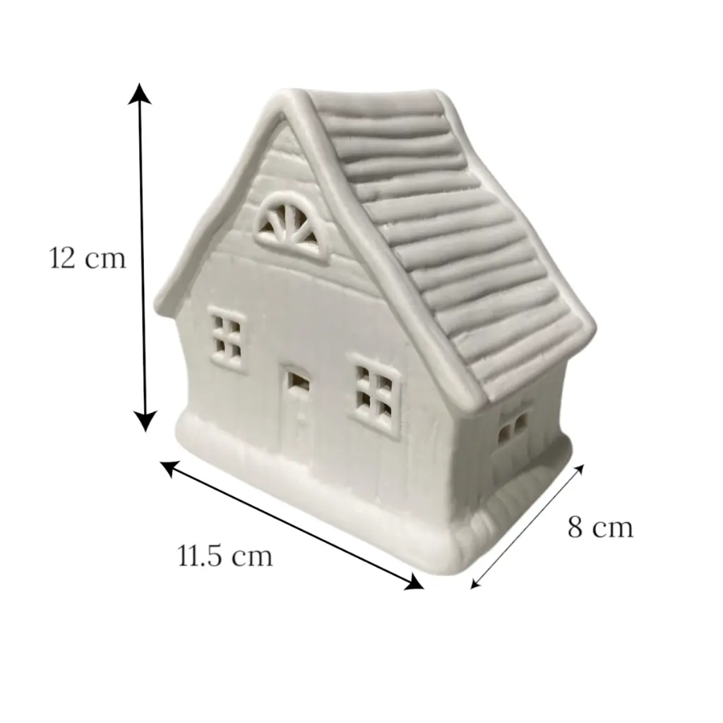 Casa navideña blanca de cerámica con luz led, 11.5x8x12cm. Ref: TG3603