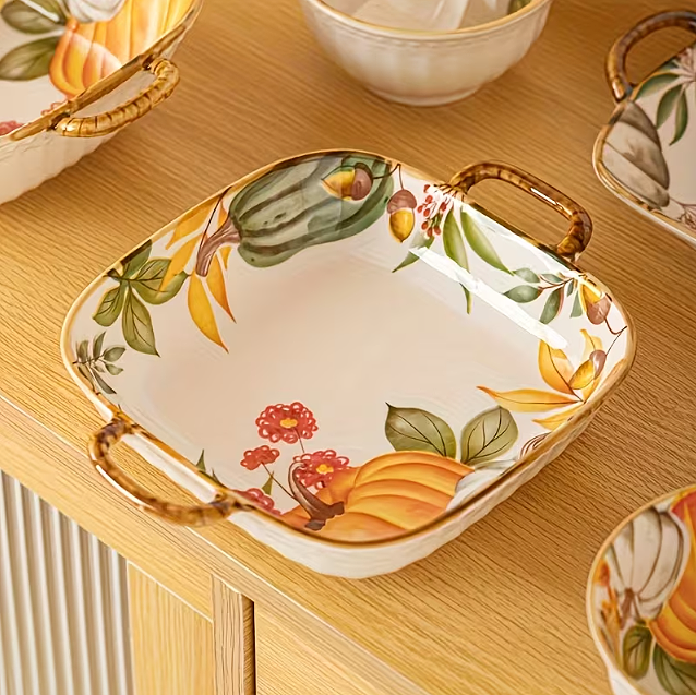 Fuente de ceramica cuadrada 4.5x17cm Colección Cosecha thanksgiving
