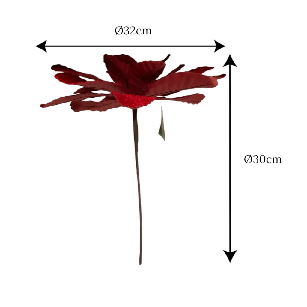 Flor Navideña Rojo Velvet, Ø32cm. Ref:LG-2546 (32x30cm)