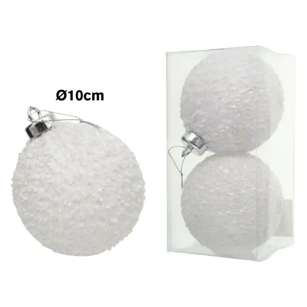 Esfera Navideña Blanca forrada con tela, Ø10cm, set x 2pcs. Ref:ES30893 