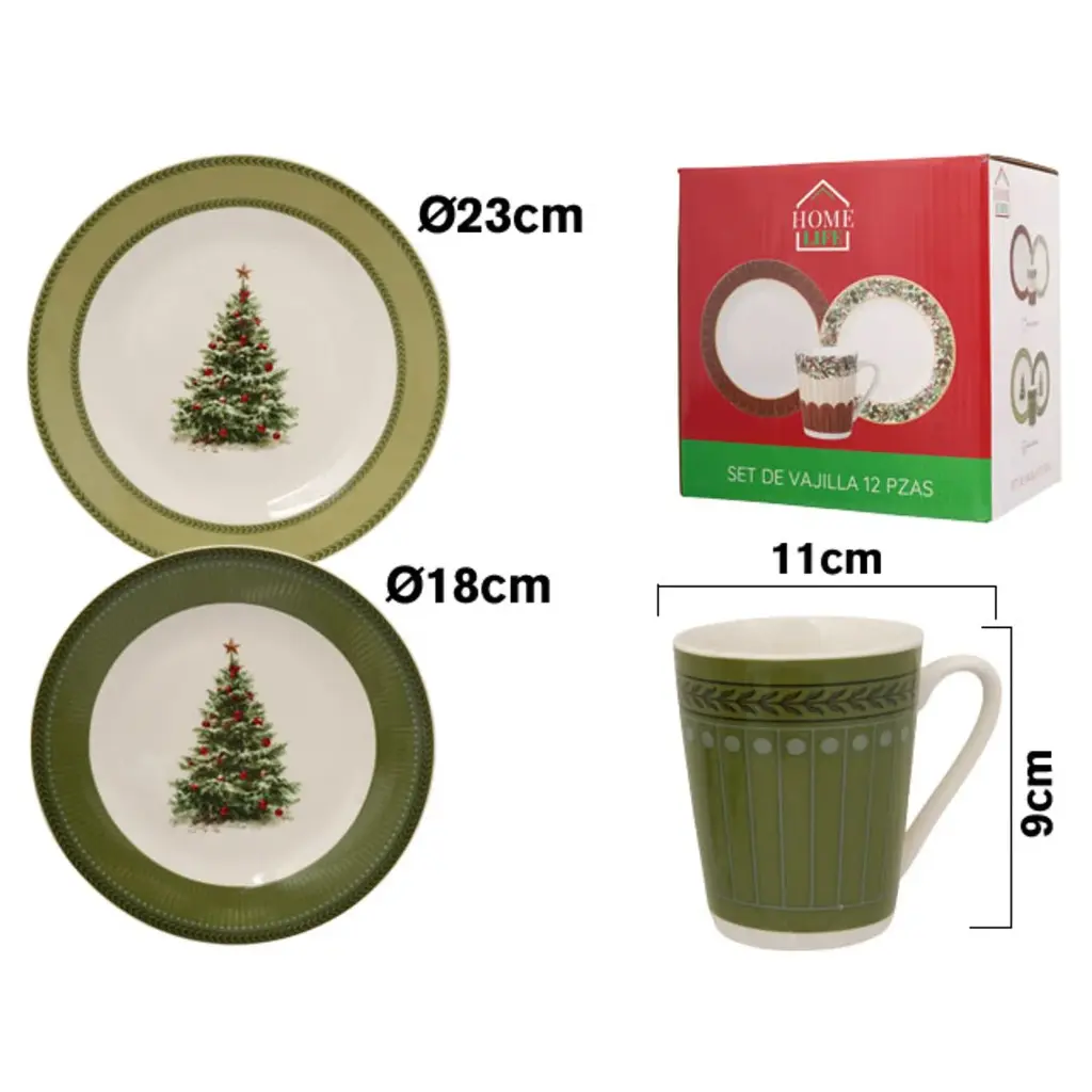 Vajilla Navideña de porcelana 12pcs. Ref:AR-12RX2602