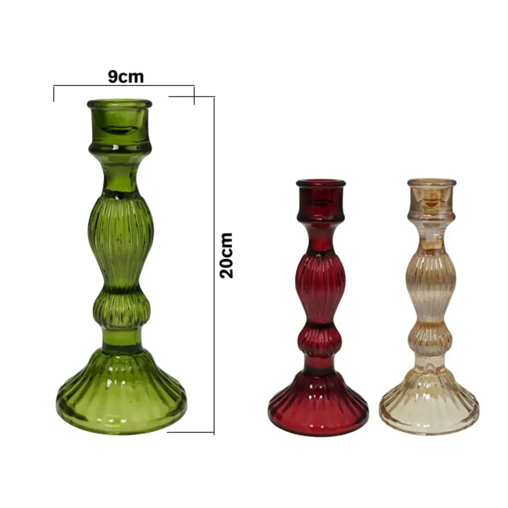 Candelabro de vidrio color surtido rojo, ámbar, verde.  9x20cm, REF:HM1166/BY0620-8L