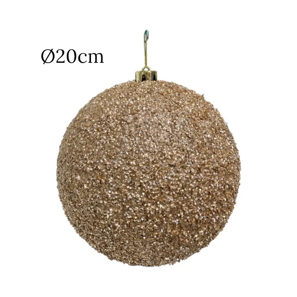 Esfera Navideña Champagne con perlas y lentejuelas Ø20cm. Ref:ES29587