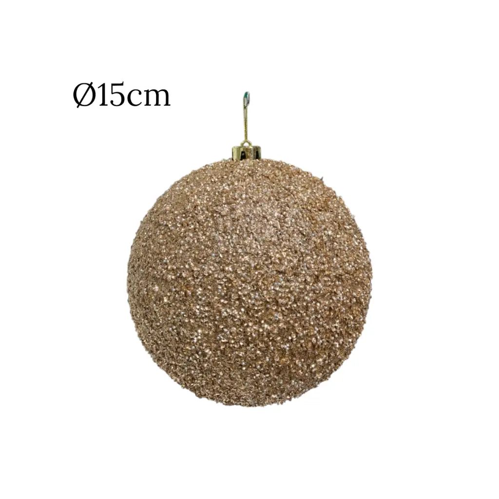 Esfera Navideña Champagne con perlas y lentejuelas Ø20cm. Ref:ES29587