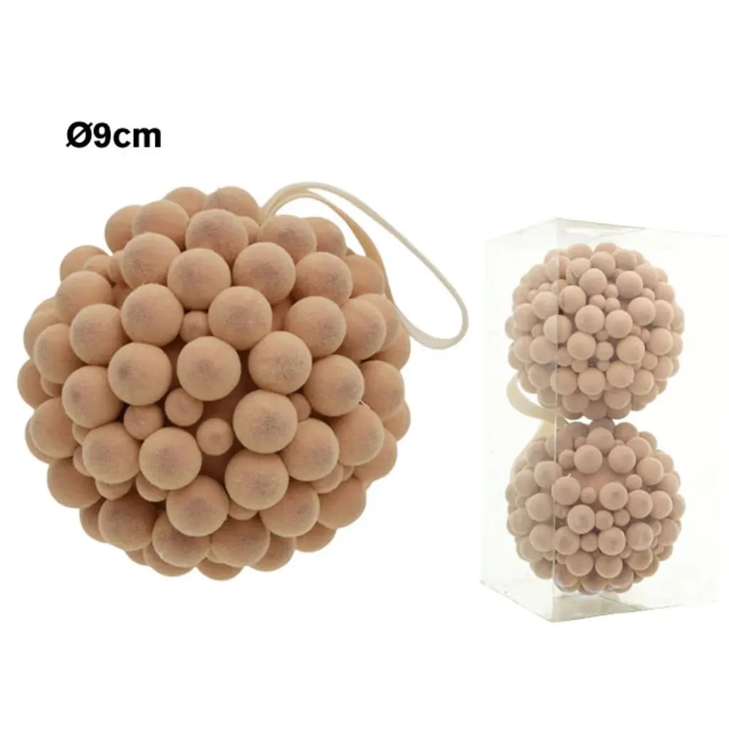 Esfera Navideña Terciopelo Champagne texturizado, Ø10cm, Set x 2pcs. Ref:ES29381