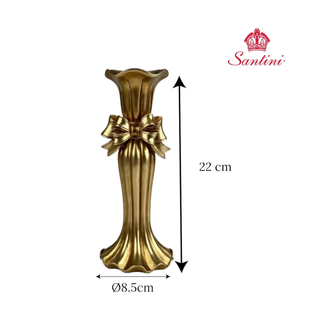 Candelabro dorado con lazo, poliresina. Ref:202-6700003 Ø8.5x22cm