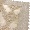 Mantel cuadrado dorado, flores con lentejuelas, 85x85cm.