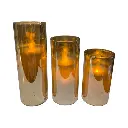 Velas candelabro de vidrio ámbar, led. Set x 3pcs.  Ø5.5cm x15.5, 13 y 10cm