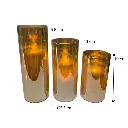 Velas candelabro de vidrio ámbar, led. Set x 3pcs.  Ø5.5cm x15.5, 13 y 10cm