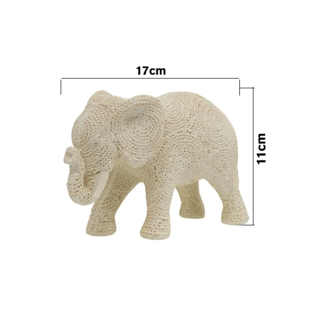 Elefante blanco textura tejido, poliresina. Ref:ES31847. 17x7x11cm