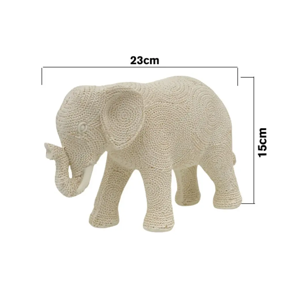 Elefante blanco textura tejido, poliresina. Ref:ES31847. 17x7x11cm