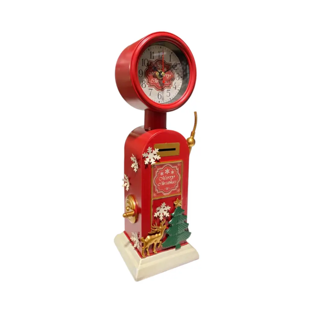 Reloj Navideño surtidor vintage de gasolina, metálico. 13x13x39.5cm 