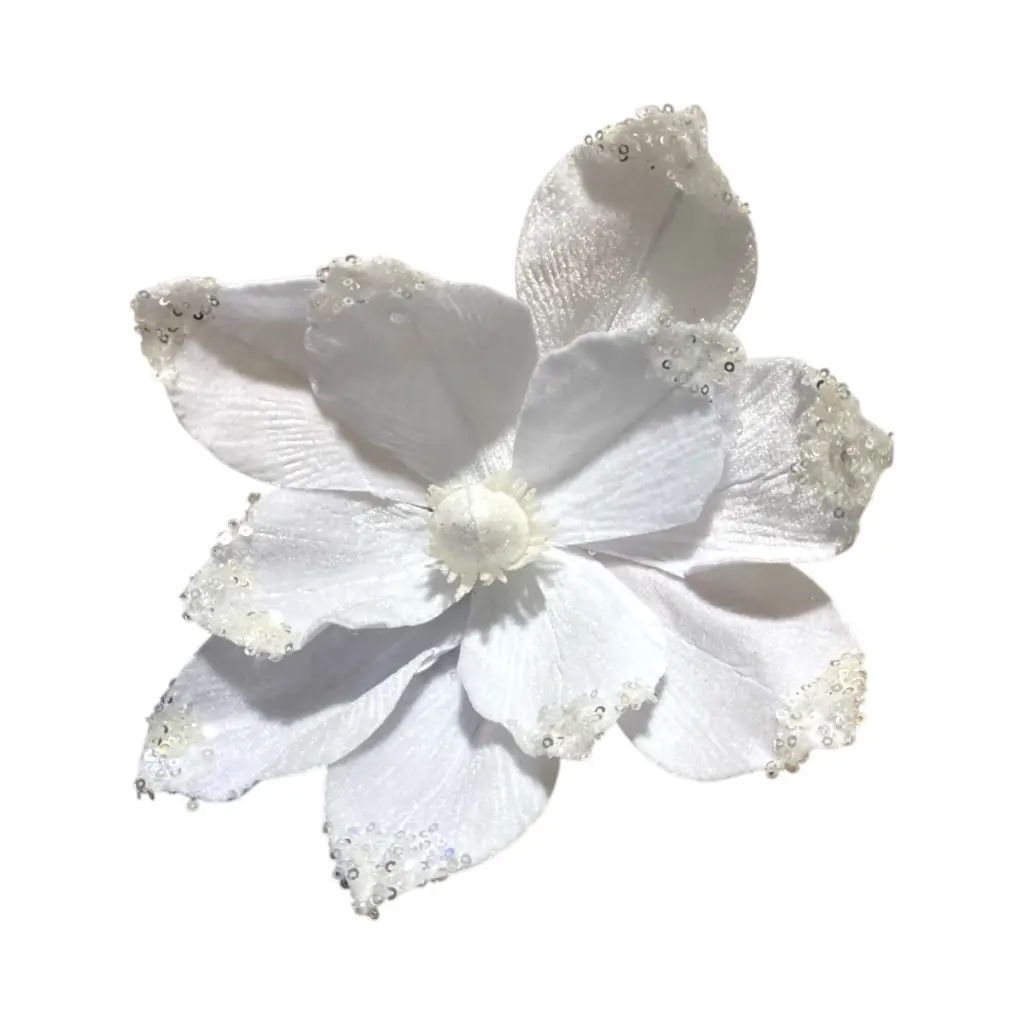 Flor Navideña Blanca terciopelo con lentejuelas, Ø24cm