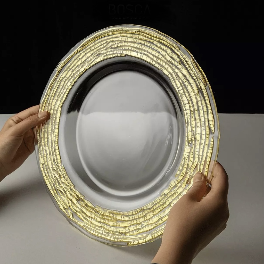 PLATO BASE DE CRISTAL TRANSP/DORAD* 32CM